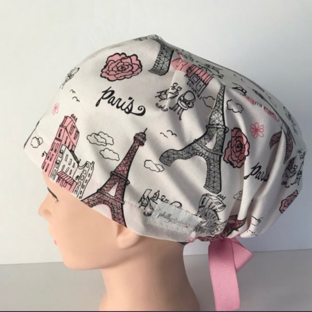 🎀🎠🩰Eiffel Tower ~ Paris ~ France Scrub cap with Satin lining 🩰🎠🎀